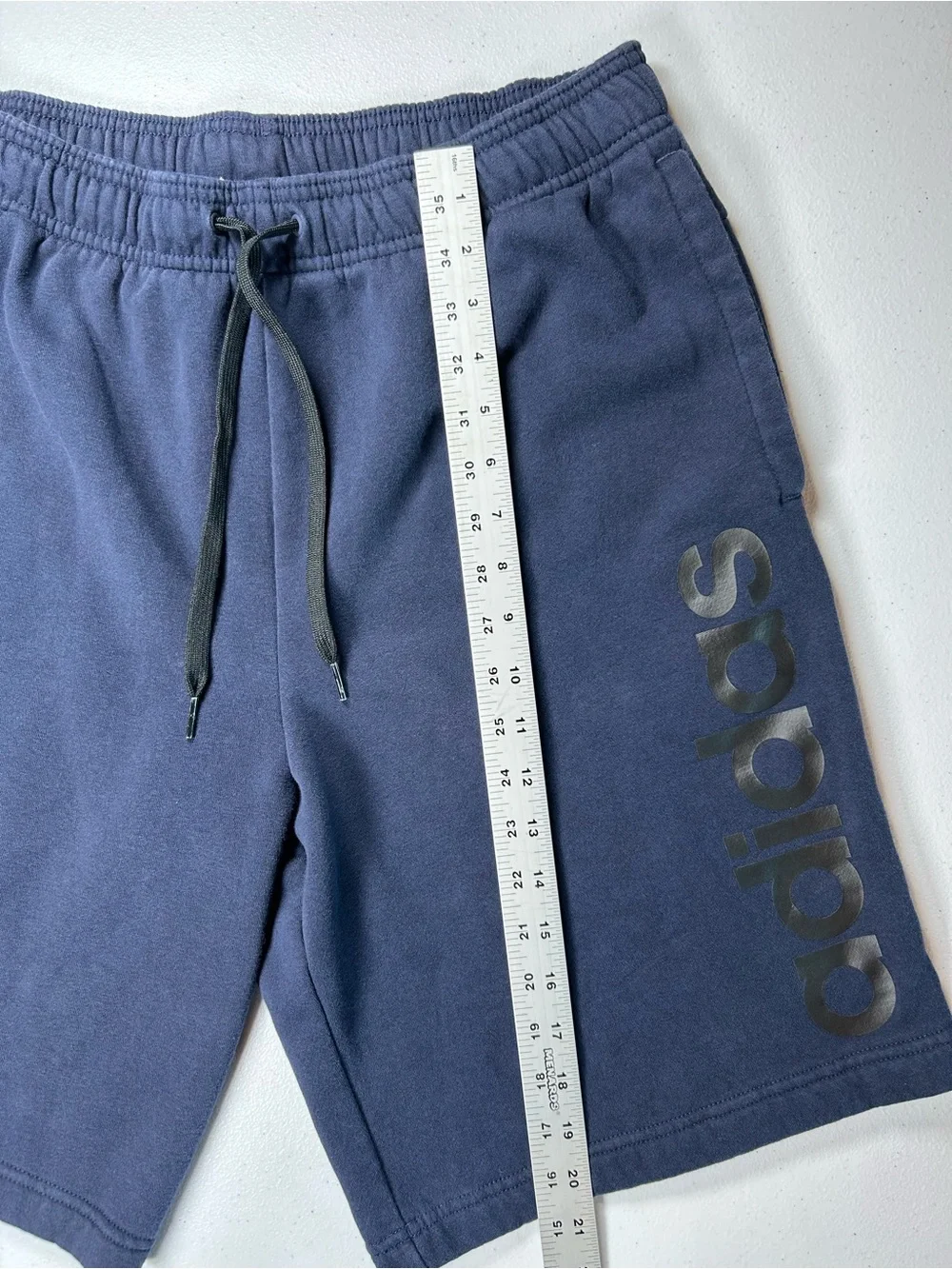 Adidas Men's Navy Blue Fleece Drawstring Shorts Size Large Logo Sweat Shorts